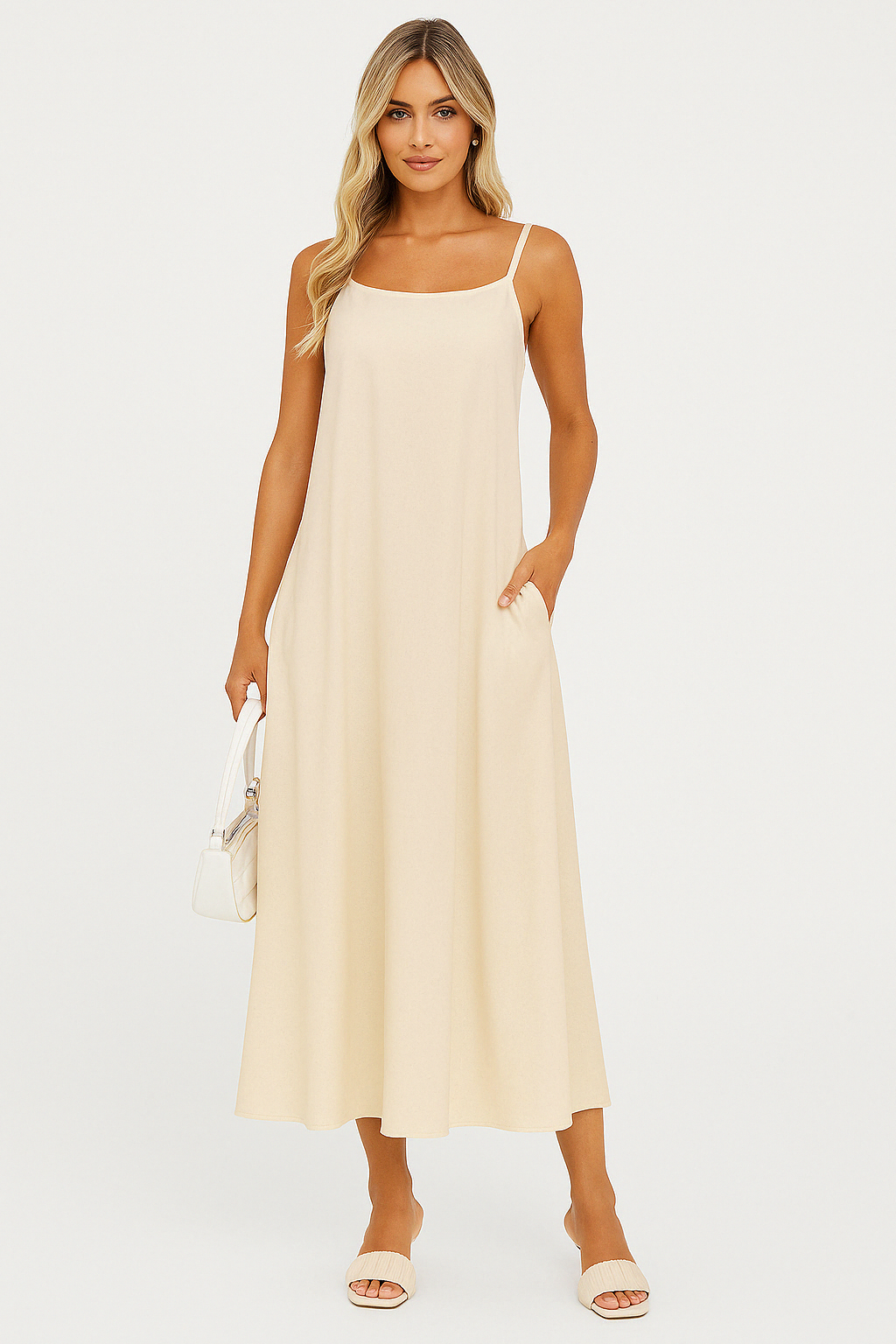 Celina | Women's Spaghetti Strap A-Line Knit Midi Dress