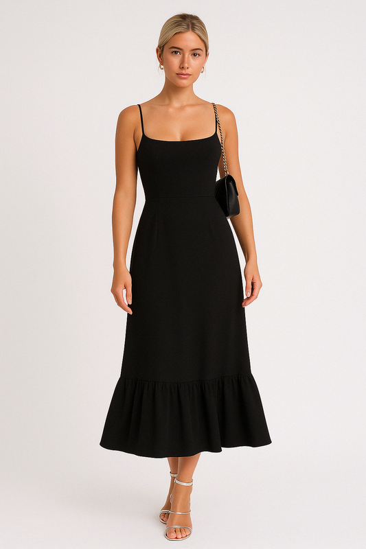 Ivy | Women's Square-Neck Ruffled-Hem Flared Midi Dress