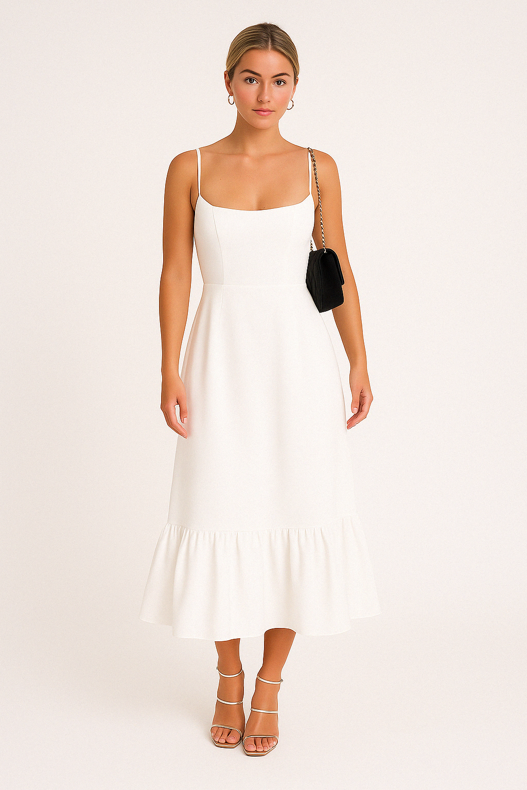 Ivy | Women's Square-Neck Ruffled-Hem Flared Midi Dress