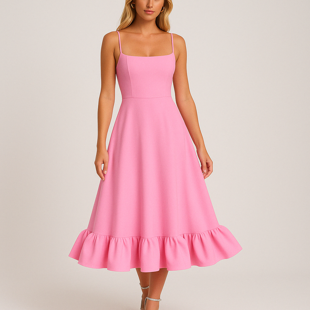 Ivy | Women's Square-Neck Ruffled-Hem Flared Midi Dress