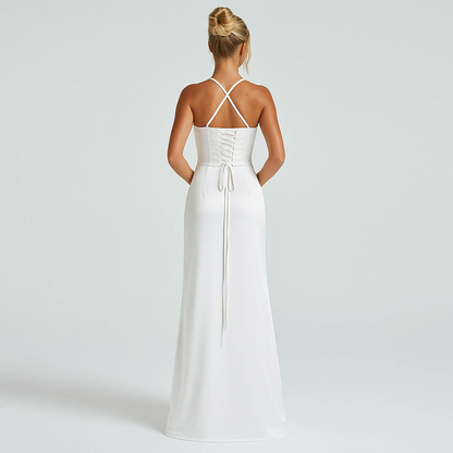Poppy | Women's Premium Stretch Satin Twist Cowl Maxi Dress