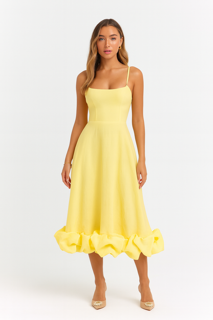 Adina | Women's Fluid Chiffon Ruffle-Hem Midi Dress