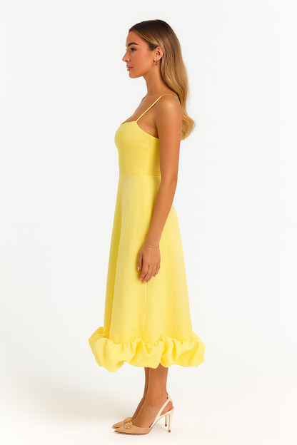 Adina | Women's Fluid Chiffon Ruffle-Hem Midi Dress