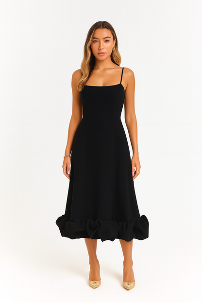 Adina | Women's Fluid Chiffon Ruffle-Hem Midi Dress
