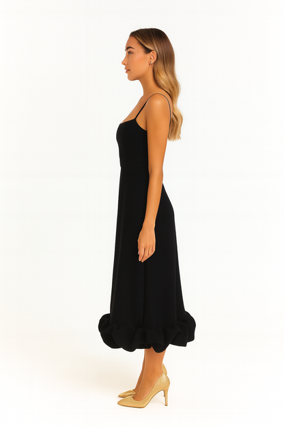 Adina | Women's Fluid Chiffon Ruffle-Hem Midi Dress
