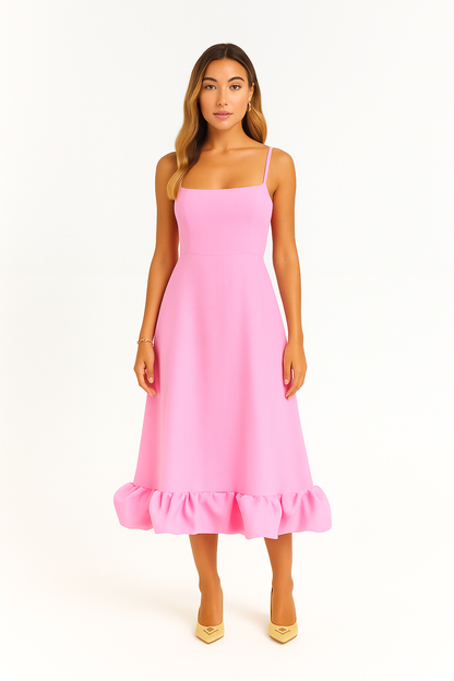 Adina | Women's Fluid Chiffon Ruffle-Hem Midi Dress