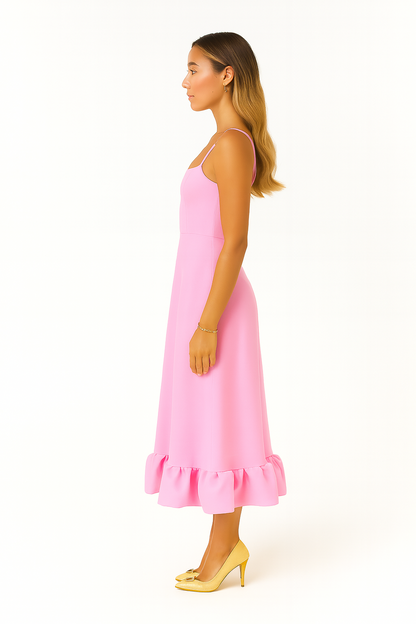 Adina | Women's Fluid Chiffon Ruffle-Hem Midi Dress