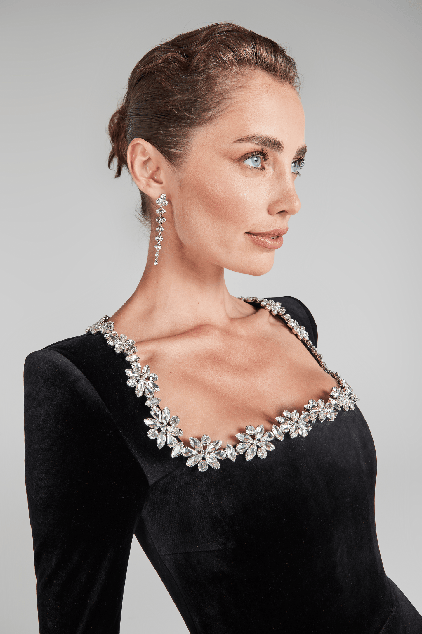 Kimberly | Women's Jeweled Square-Neck Velvet Mini Dress