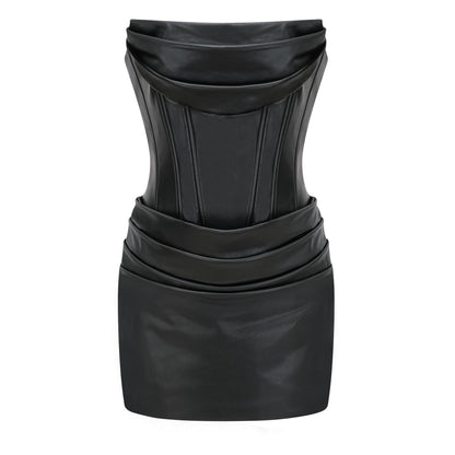 Agnes | Off-The-Shoulder PU Leather Mini Dress