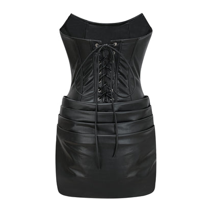 Agnes | Off-The-Shoulder PU Leather Mini Dress