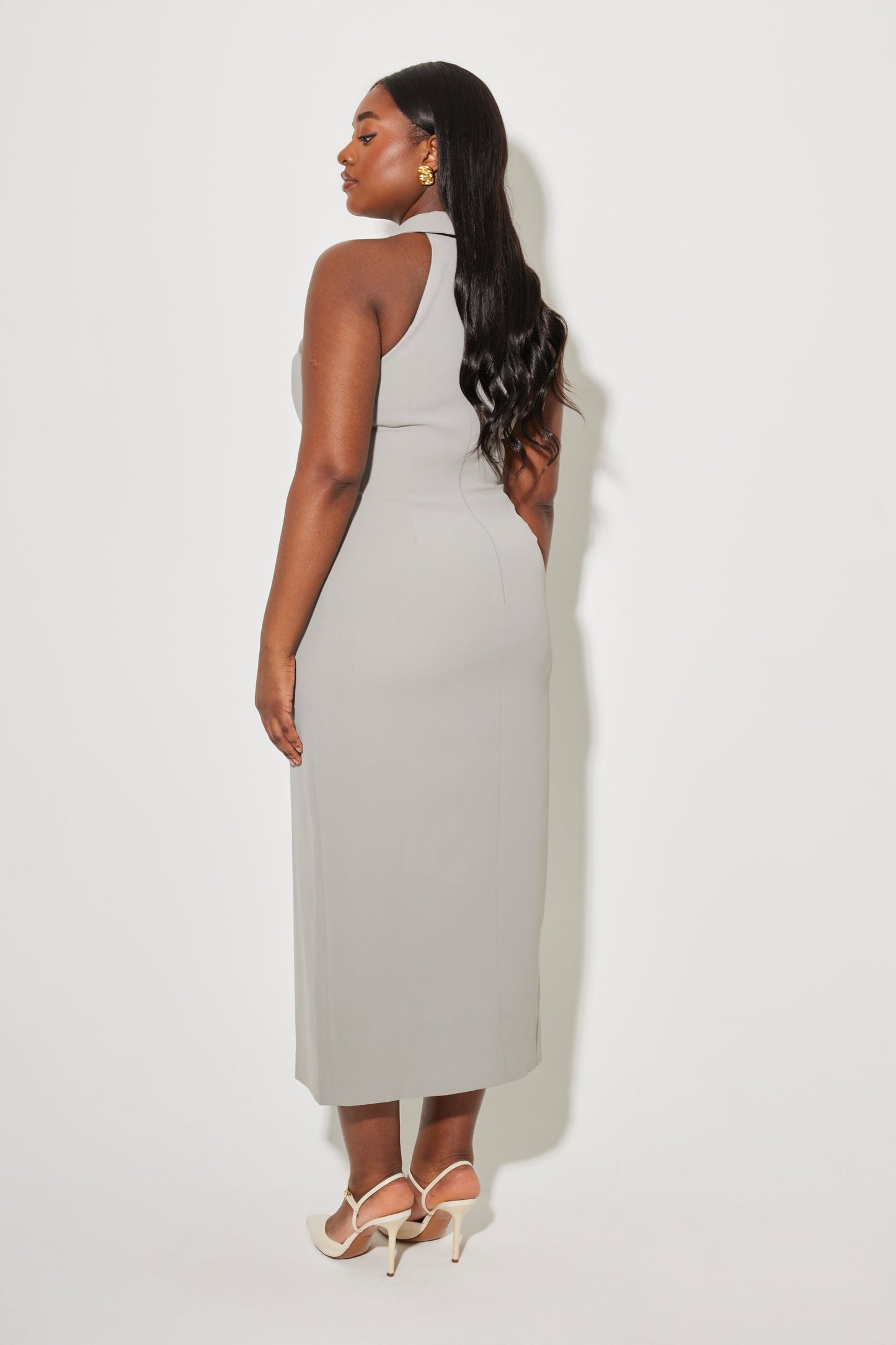 Donna | Women's Sleek Halter Plunging Midi Dress