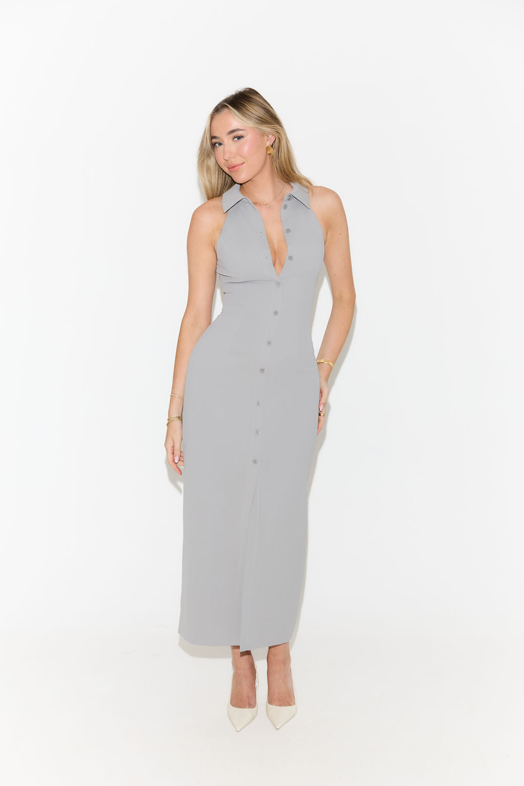 Donna | Women's Sleek Halter Plunging Midi Dress