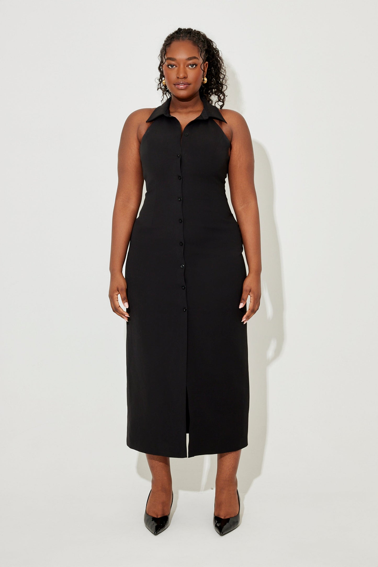 Donna | Women's Sleek Halter Plunging Midi Dress