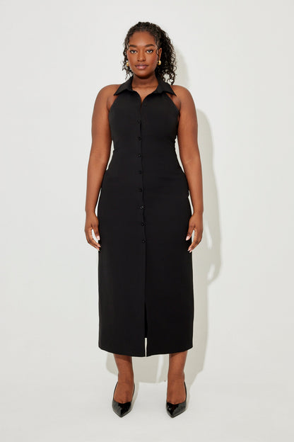 Donna | Women's Sleek Halter Plunging Midi Dress