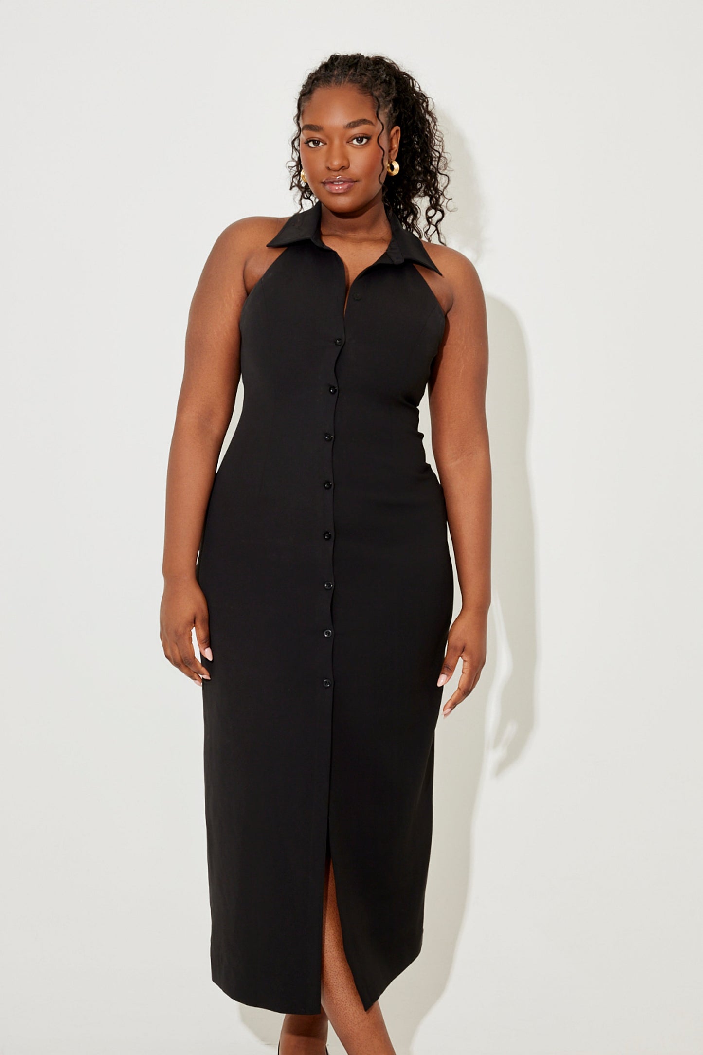 Donna | Women's Sleek Halter Plunging Midi Dress