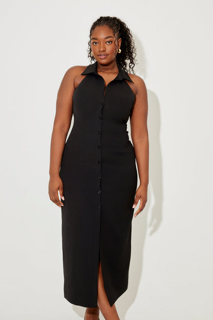 Donna | Women's Sleek Halter Plunging Midi Dress
