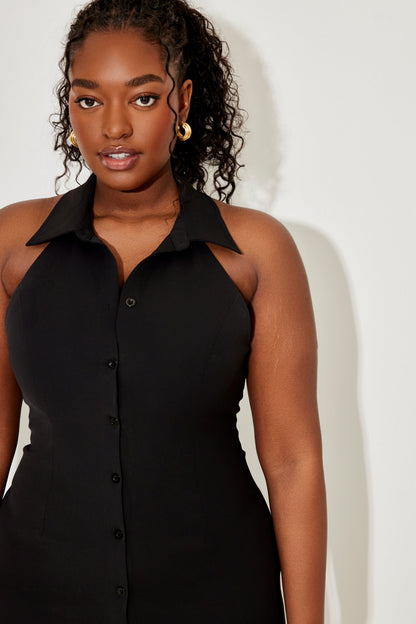 Donna | Women's Sleek Halter Plunging Midi Dress