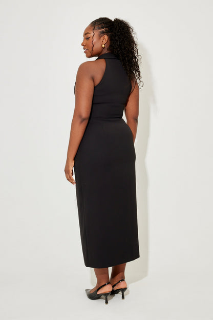 Donna | Women's Sleek Halter Plunging Midi Dress