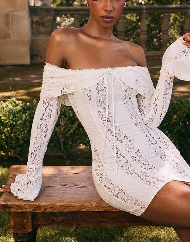Ava | Women's Lace Off-Shoulder Bell-Sleeve Mini Dress