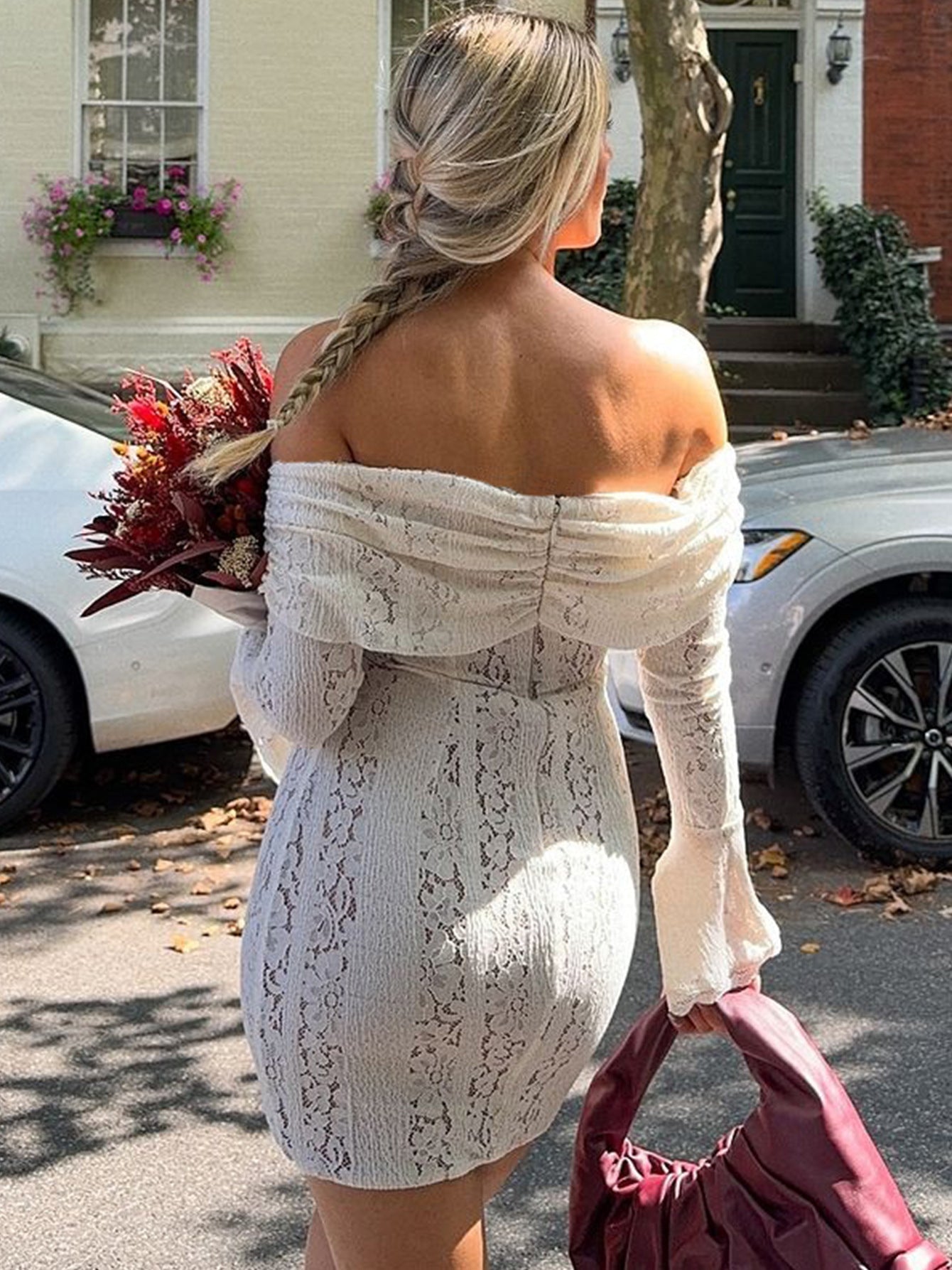 Ava | Women's Lace Off-Shoulder Bell-Sleeve Mini Dress
