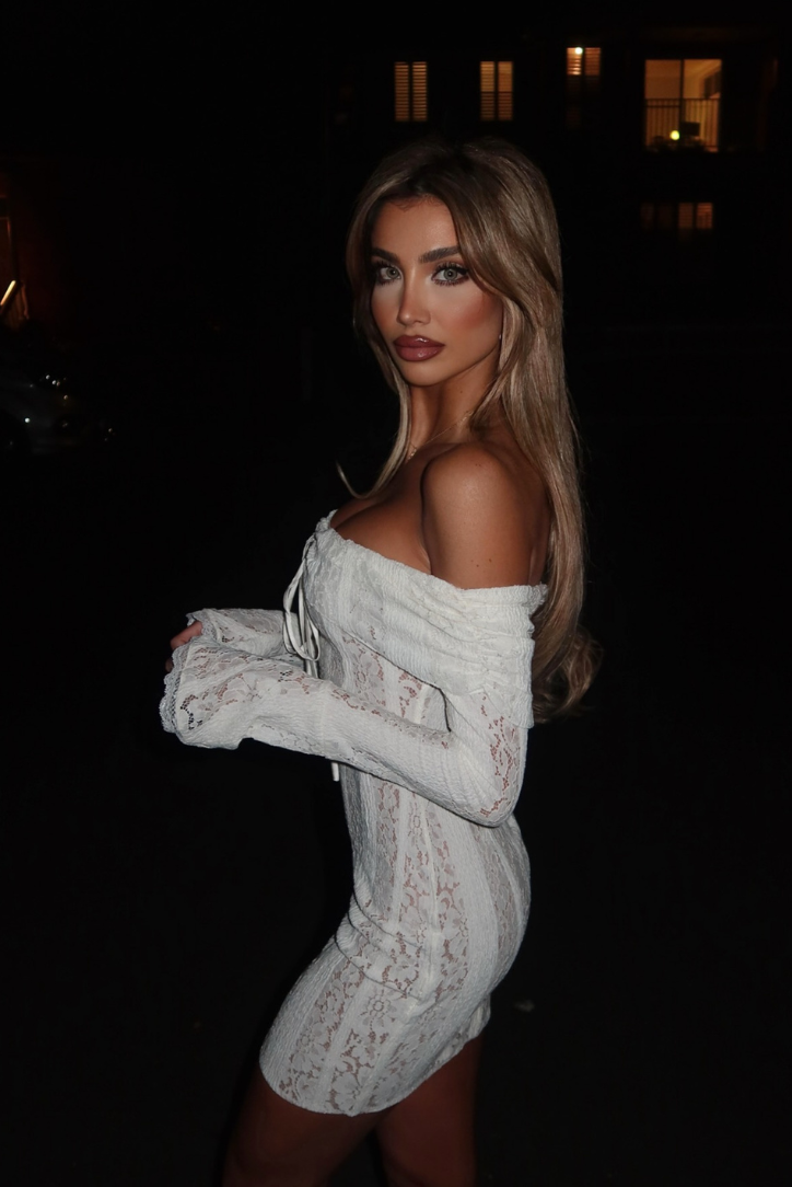 Ava | Women's Lace Off-Shoulder Bell-Sleeve Mini Dress