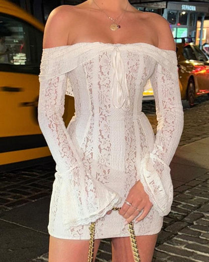 Ava | Women's Lace Off-Shoulder Bell-Sleeve Mini Dress