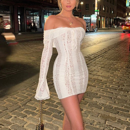 Ava | Women's Lace Off-Shoulder Bell-Sleeve Mini Dress