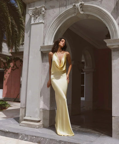 Lilly | Women's Silky Satin Cowl-Neck Maxi Dress