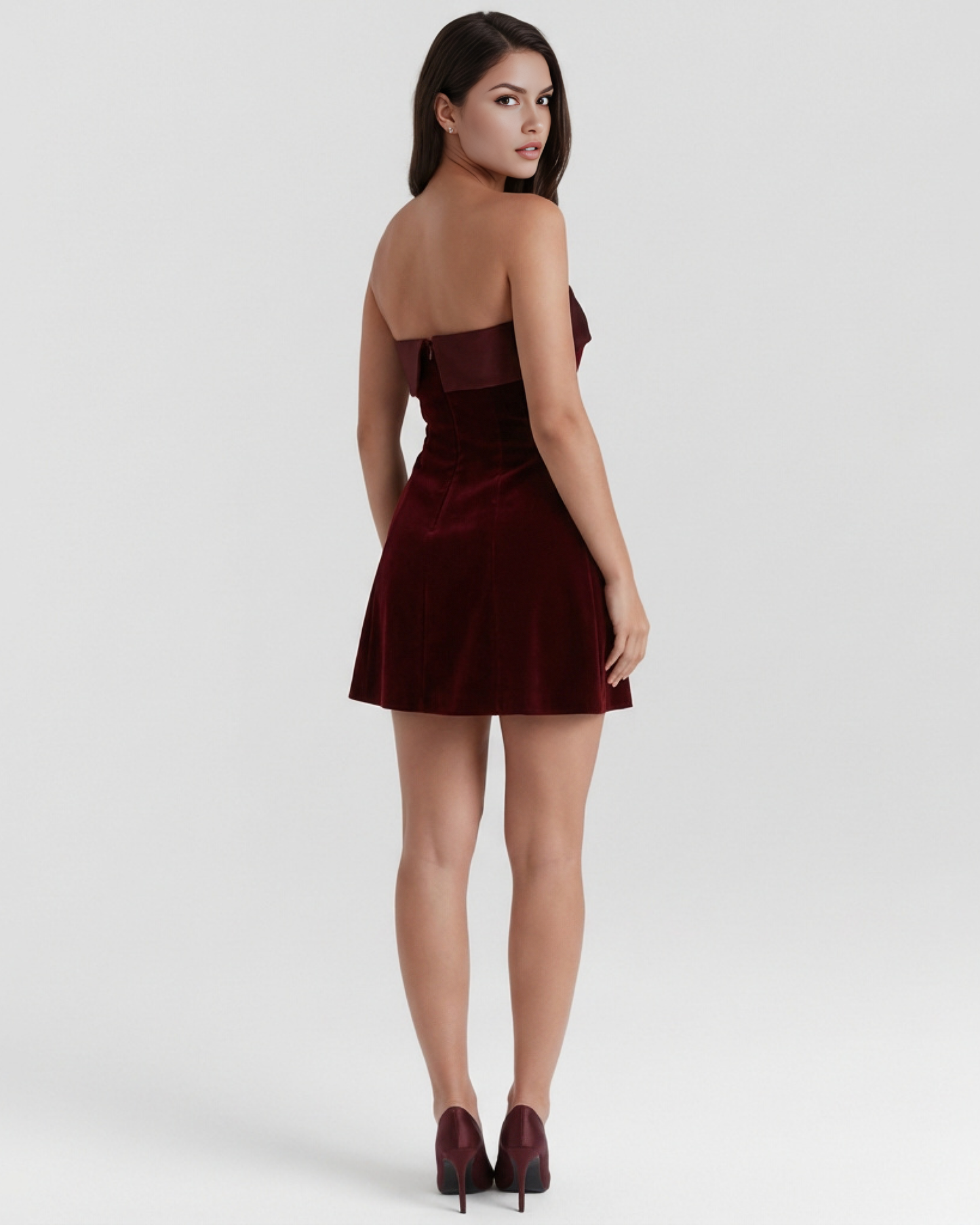 Valentina | Women's Velvet Touch Fold-Over Bandeau Mini Dress