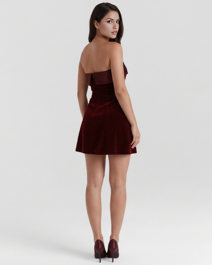 Valentina | Women's Velvet Touch Fold-Over Bandeau Mini Dress