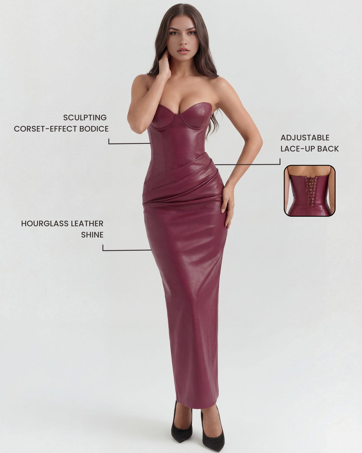 Vanessa | Women's Sculpted Stretch Vegan Leather Midi Dress