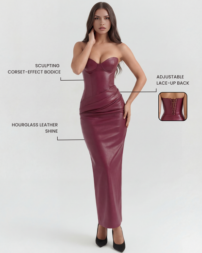 Vanessa | Women's Sculpted Stretch Vegan Leather Midi Dress