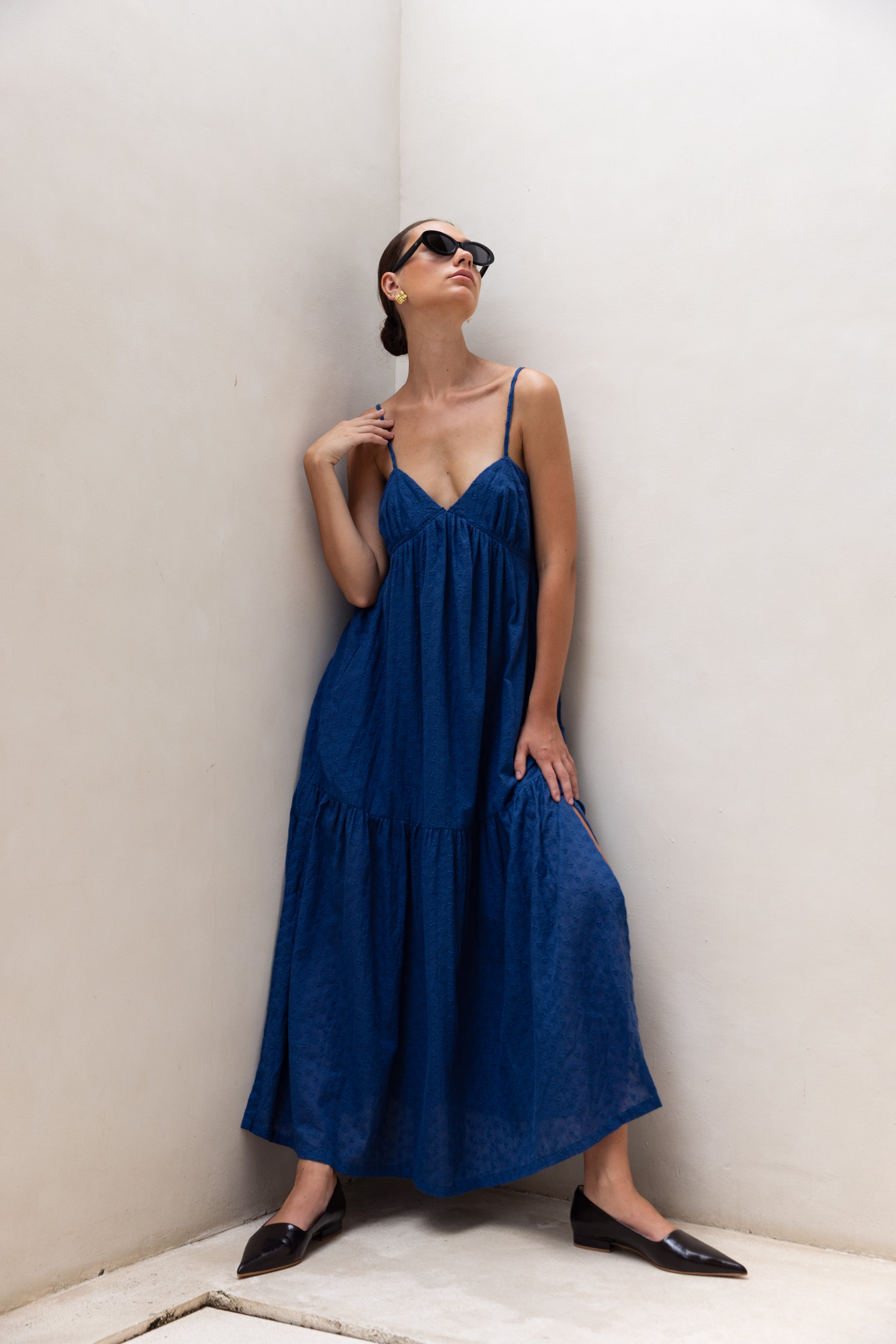 Moon | Women's Alluring Dark Sky Tiered Cami Midi Dress