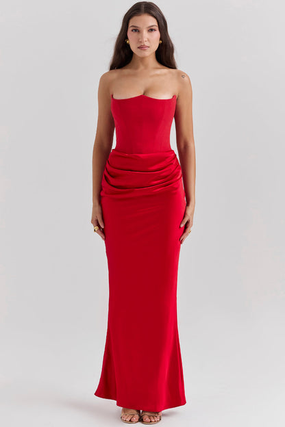 Stella | Women's Timeless Strapless Satin Maxi Dress