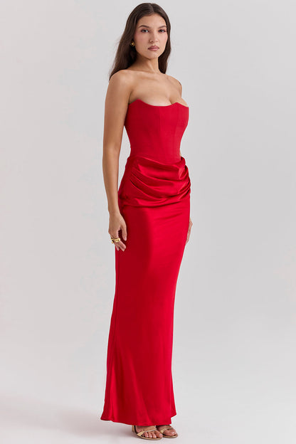 Stella | Women's Timeless Strapless Satin Maxi Dress