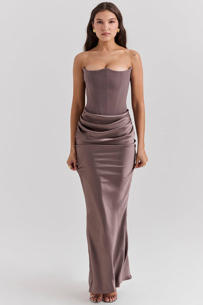 Stella | Women's Timeless Strapless Satin Maxi Dress