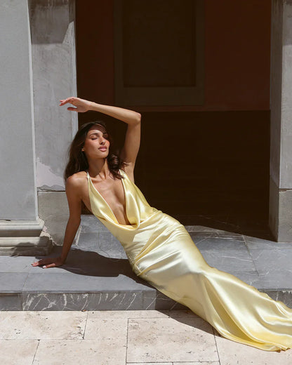 Lilly | Women's Silky Satin Cowl-Neck Maxi Dress