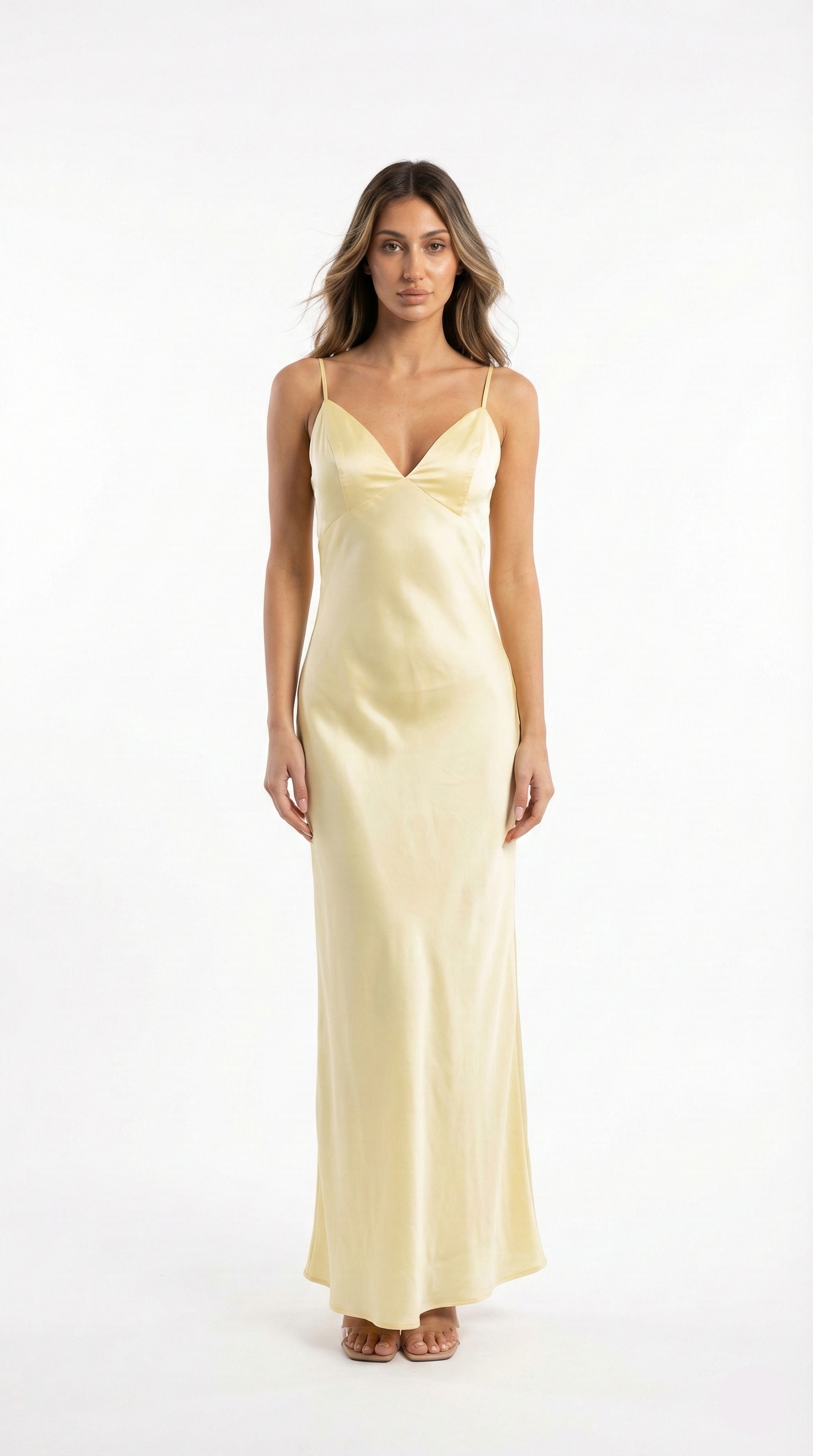 Lumière | Timeless Deep V-Neck Luminous Silk-Satin Maxi Dress