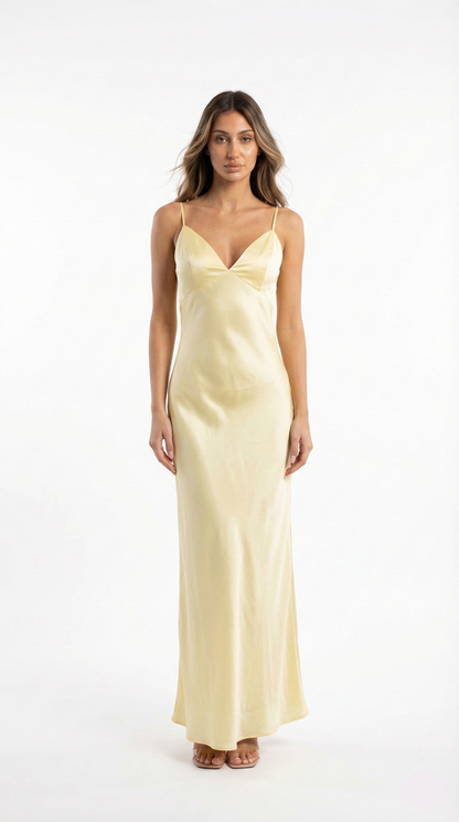 Lumière | Timeless Deep V-Neck Luminous Silk-Satin Maxi Dress