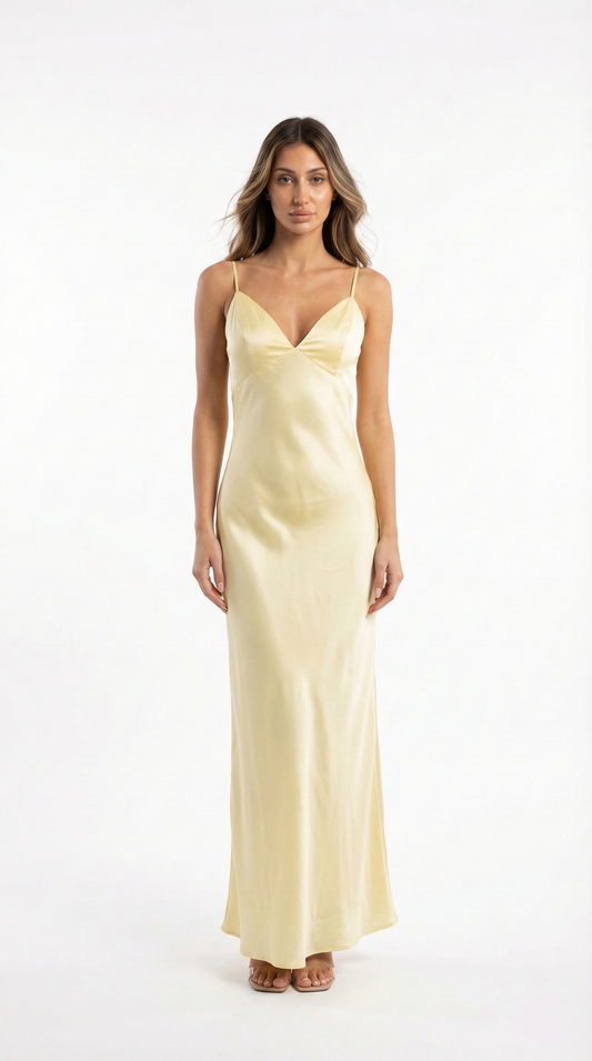 Lumière | Timeless Deep V-Neck Luminous Silk-Satin Maxi Dress