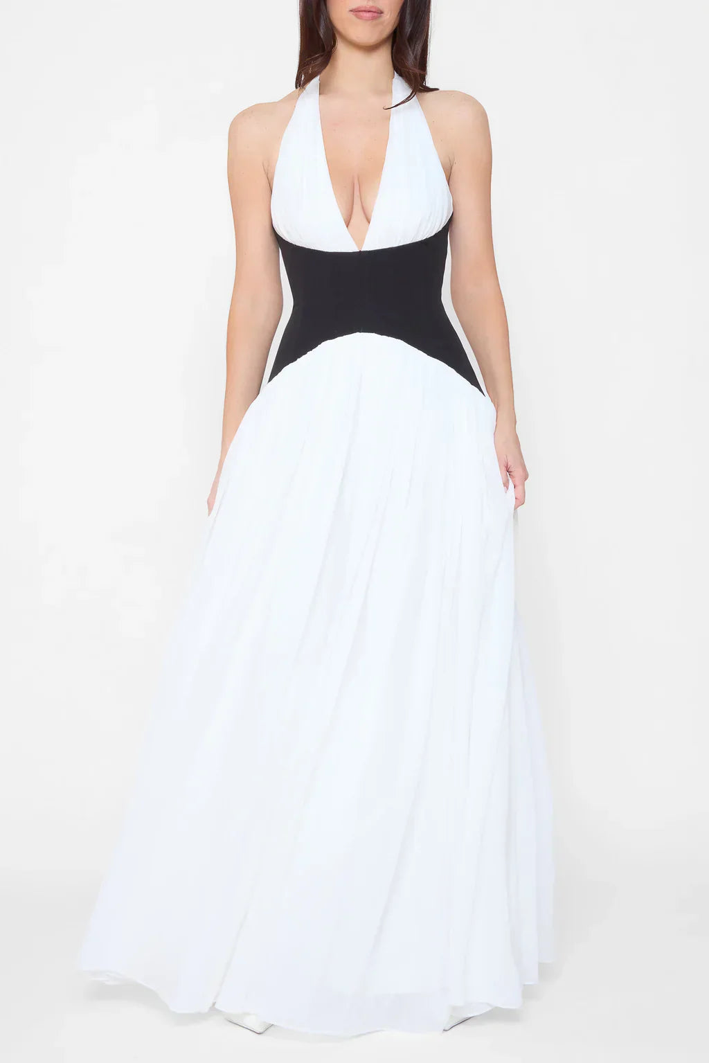 Leia | Women's Plunge Halter Corset Maxi Dress