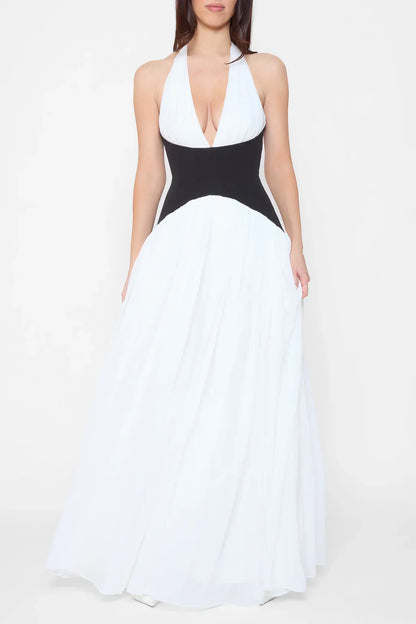 Leia | Women's Plunge Halter Corset Maxi Dress