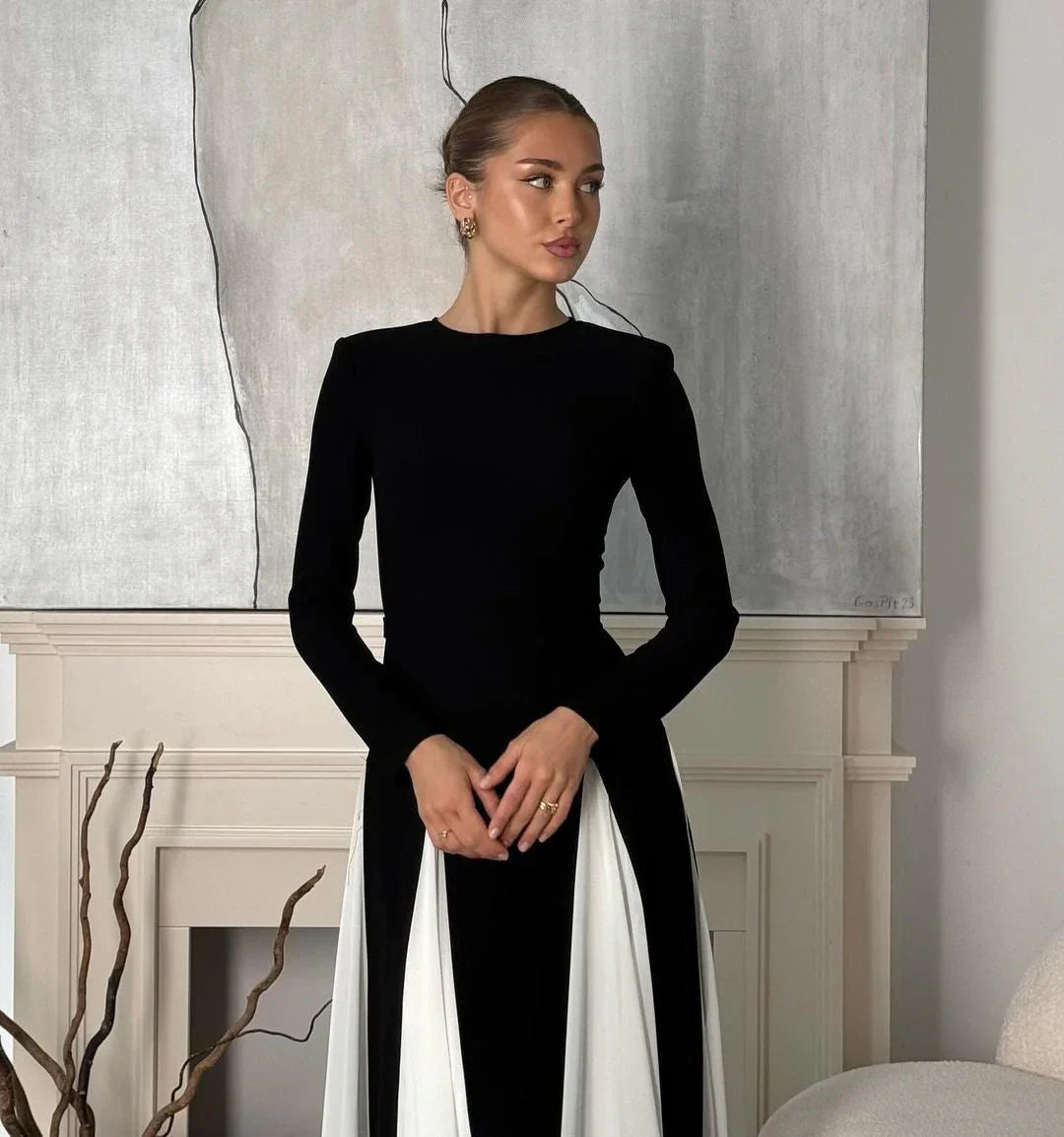Allison | Women's Elegant Long-sleeve Pleated Maxi Dress