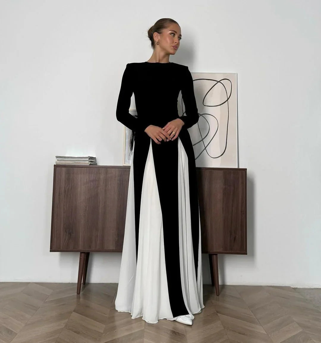 Allison | Women's Elegant Long-sleeve Pleated Maxi Dress