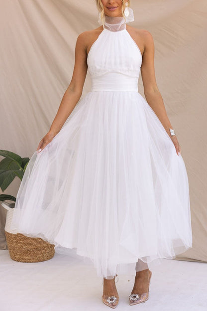 Aylin | Women's Sleeveless Halter-Neck Midi Prom Dress
