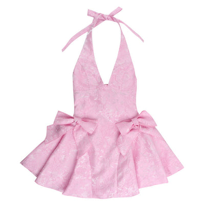 Estrella | Women's Sleeveless Halterneck Mini Prom Dress with Bows
