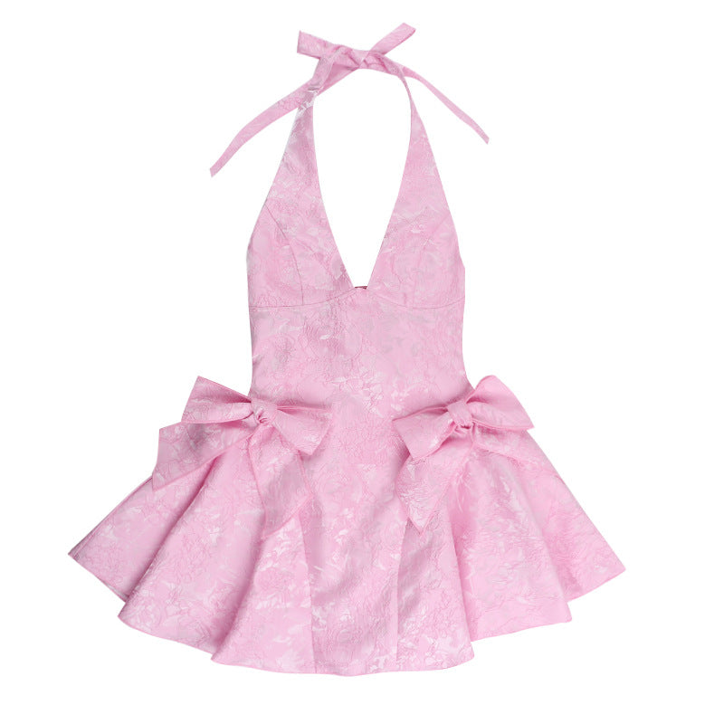 Estrella | Women's Sleeveless Halterneck Mini Prom Dress with Bows
