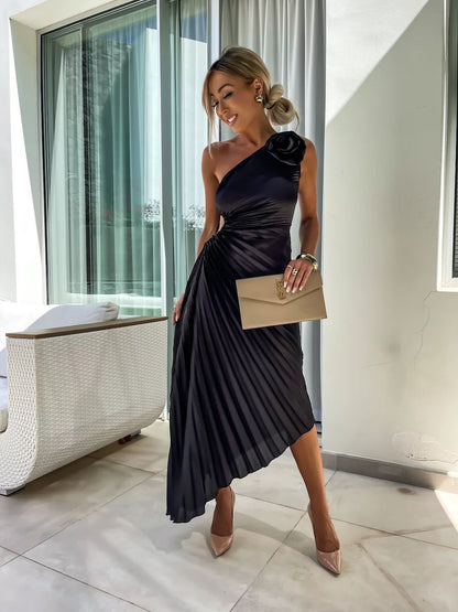 Felicity | Women's One-Shoulder Pleated Maxi Wedding Guest Dress