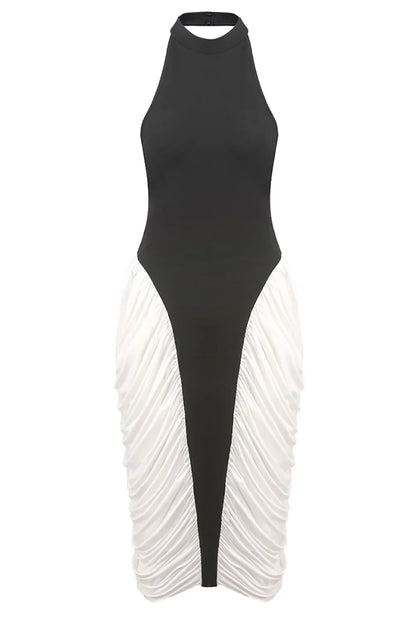 Francesca | Women's High-Neck Sleeveless Backless Pleated Midi Dress