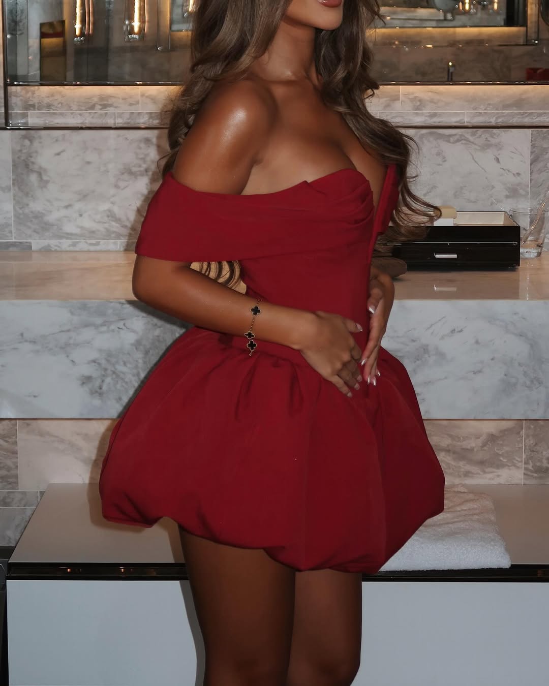 Nina | Women's Off-Shoulder Plunging Bubble Mini Dress